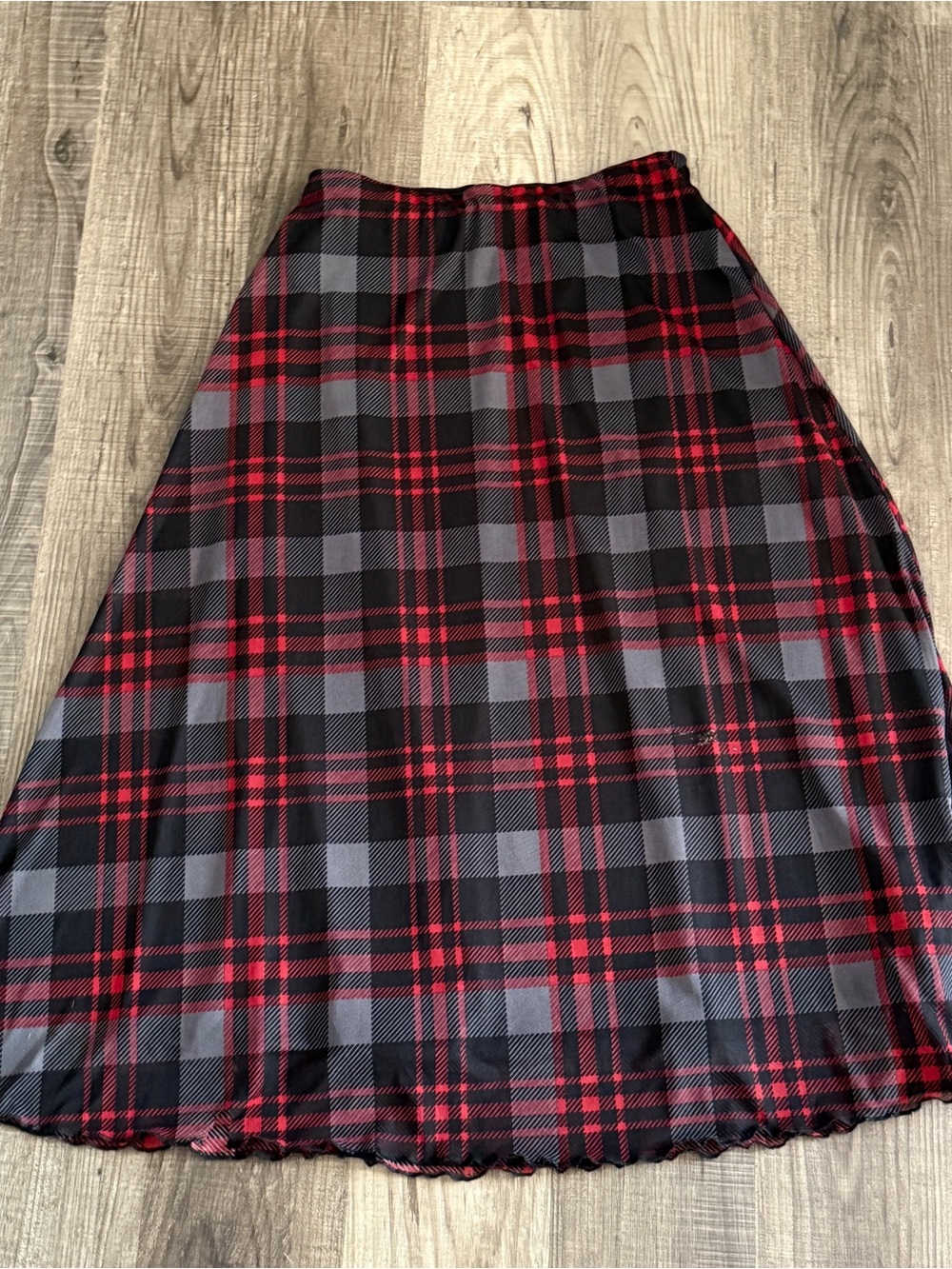 Sweet Society Red Black Plaid Sheer Mesh Midi Skirt Lined Medium
